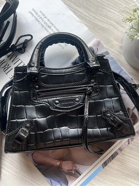 BALENCIAGA SHINY CROCODILE EMBOSSED NEO CLASSIC MINI CITY